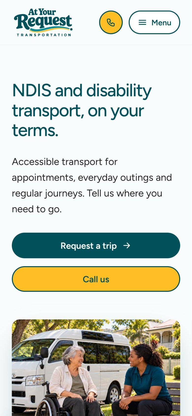 At Your Request Transportation home page on a phone