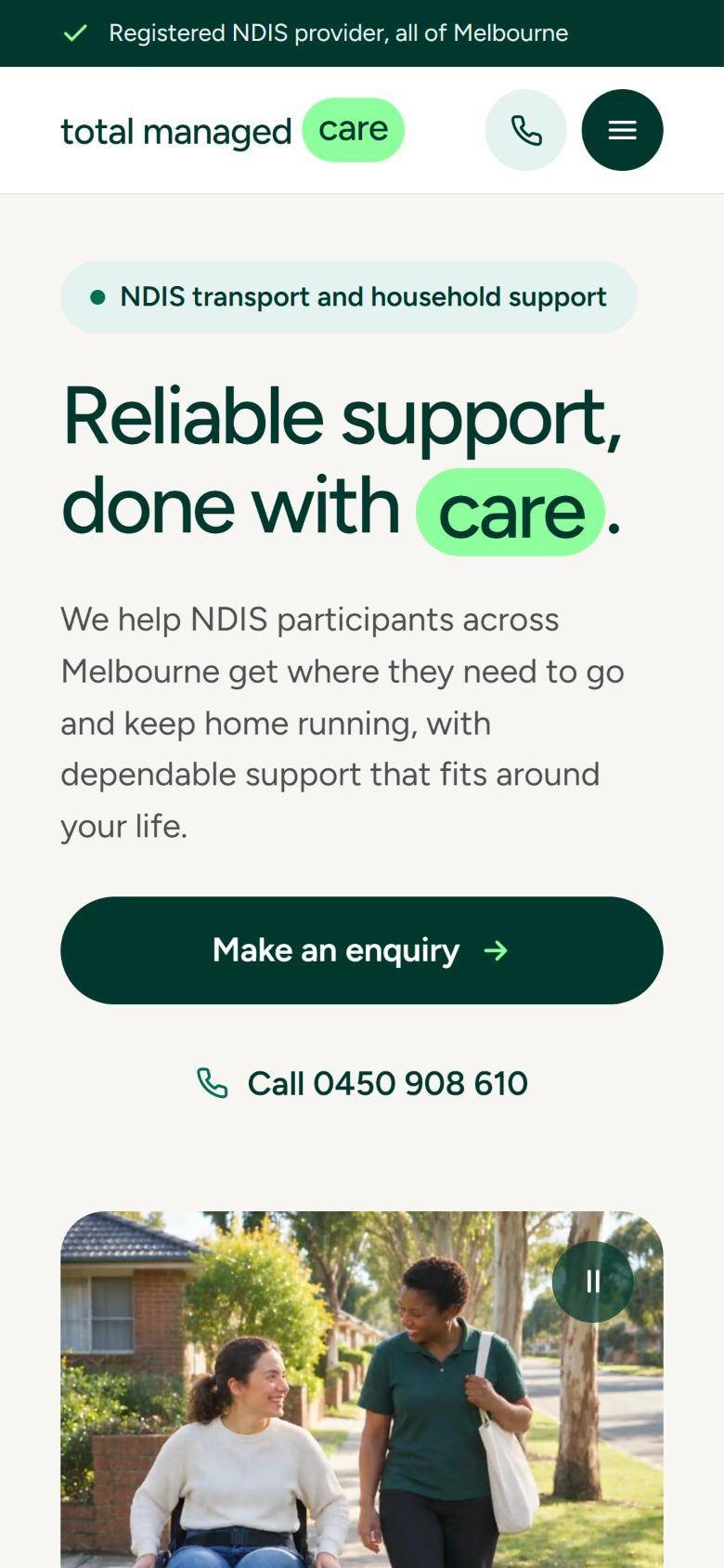 Total Managed Care home page on a phone